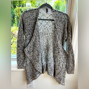 knitted black and white speckled cardigan